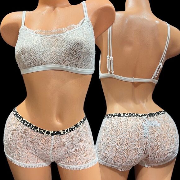 Victorias Secret set Unlined Scoop Neck lace bralette & Sheer Lace shortie panty - Picture 1 of 4